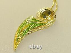 Ladies Art Nouveau Design 925 Sterling Silver Peridot Sapphire Enamel Necklace