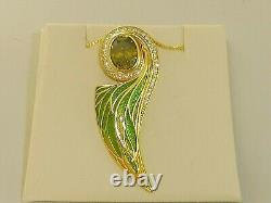 Ladies Art Nouveau Design 925 Sterling Silver Peridot Sapphire Enamel Necklace