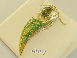 Ladies Art Nouveau Design 925 Sterling Silver Peridot Sapphire Enamel Necklace