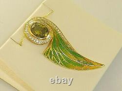 Ladies Art Nouveau Design 925 Sterling Silver Peridot Sapphire Enamel Necklace