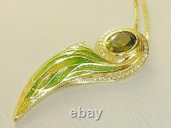 Ladies Art Nouveau Design 925 Sterling Silver Peridot Sapphire Enamel Necklace