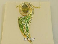 Ladies Art Nouveau Design 925 Sterling Silver Peridot Sapphire Enamel Necklace