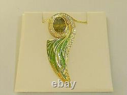 Ladies Art Nouveau Design 925 Sterling Silver Peridot Sapphire Enamel Necklace