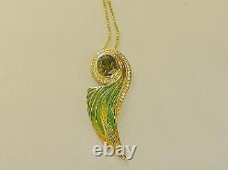 Ladies Art Nouveau Design 925 Sterling Silver Peridot Sapphire Enamel Necklace