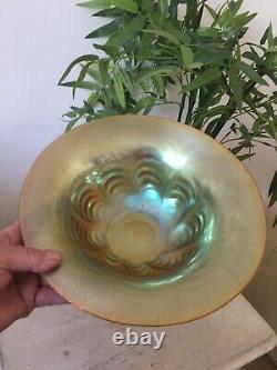 Large 10 Inch WMF Myra Iridescent Glass Bowl feather Edge German Art nouveau