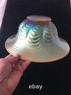 Large 10 Inch WMF Myra Iridescent Glass Bowl feather Edge German Art nouveau