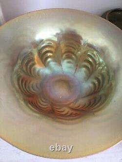 Large 10 Inch WMF Myra Iridescent Glass Bowl feather Edge German Art nouveau