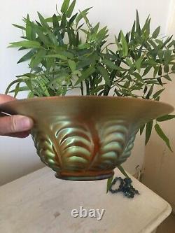 Large 10 Inch WMF Myra Iridescent Glass Bowl feather Edge German Art nouveau