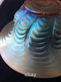 Large 10 Inch WMF Myra Iridescent Glass Bowl feather Edge German Art nouveau