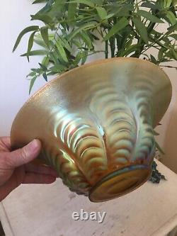 Large 10 Inch WMF Myra Iridescent Glass Bowl feather Edge German Art nouveau