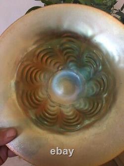 Large 10 Inch WMF Myra Iridescent Glass Bowl feather Edge German Art nouveau