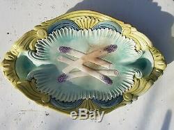 Large ANTIQUE MAJOLICA ASPARAGUS ARTICHOKE SERVING PLATTER TRAY DISH LUNEVILLE