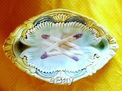 Large ANTIQUE MAJOLICA ASPARAGUS ARTICHOKE SERVING PLATTER TRAY DISH LUNEVILLE