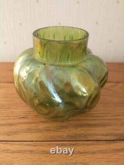 Large Antique Bohemian Art Nouveau Loetz Kralik Green Crackle Glass Vase