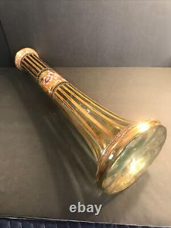 Large Antique Moser Glass vase/Green color/Enameled/Gold/Art Nouveau/Czech C1925