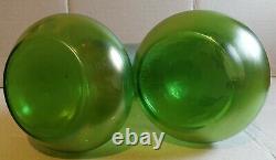 Large Antique Pair Carl Stolzle Loetz Art Nouveau Green Iridescent Glass Vases