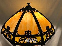 Large Art Nouveau 16 Panel Bent Slag Glass Lamp 26 X 20