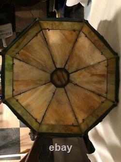 Large Art Nouveau 16 Panel Bent Slag Glass Lamp 26 X 20