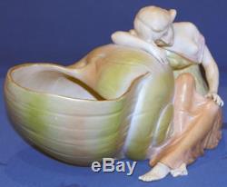 Large Art Nouveau Amphora Austrian Porcelain Figurine Lady With Shell