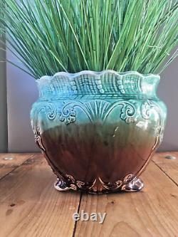 Large Art Nouveau Holborn 2 Majolica Pottery Jardiniere Footed Planter Plant Pot