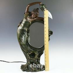 Large Art Nouveau Spelter Figural Newel Lady Lamp Figural Statue Table Lamp