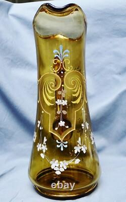 Large Art Nouveau Water Jug Juice Jug, Green Gold, Enamel Painting, 1900, 34 cm