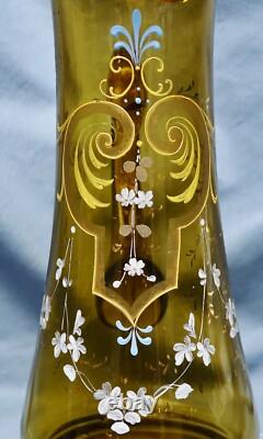 Large Art Nouveau Water Jug Juice Jug, Green Gold, Enamel Painting, 1900, 34 cm