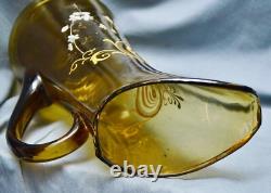 Large Art Nouveau Water Jug Juice Jug, Green Gold, Enamel Painting, 1900, 34 cm