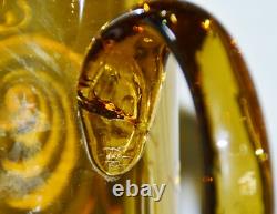 Large Art Nouveau Water Jug Juice Jug, Green Gold, Enamel Painting, 1900, 34 cm