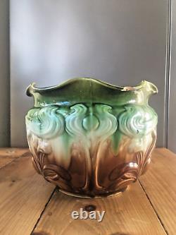 Large Art Nouveau Wf Needham Majolica Pottery Jardiniere Planter Plant Pot Af
