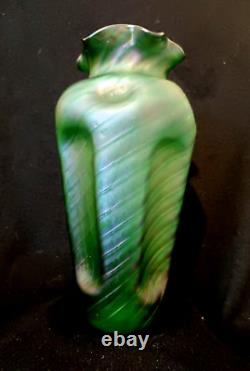 Large Emerald Green Loetz Crete Glass Vase Irridecent