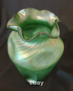 Large Emerald Green Loetz Crete Glass Vase Irridecent