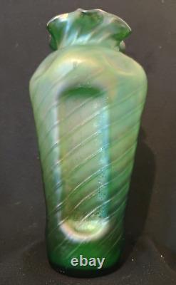 Large Emerald Green Loetz Crete Glass Vase Irridecent