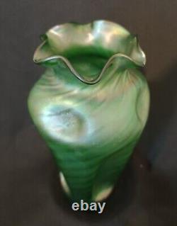 Large Emerald Green Loetz Crete Glass Vase Irridecent