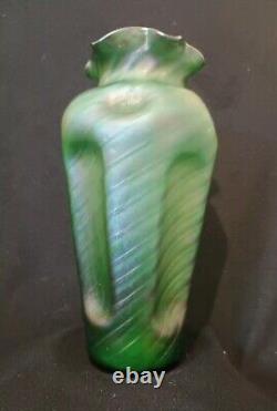 Large Emerald Green Loetz Crete Glass Vase Irridecent