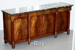 Large French Empire Flamed Mahogany Sideboard Huge Green Marble Top Bronze Mount