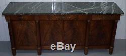 Large French Empire Flamed Mahogany Sideboard Huge Green Marble Top Bronze Mount
