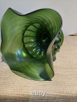 Large Glass Green Iridescent Art Nouveau Vase c1900