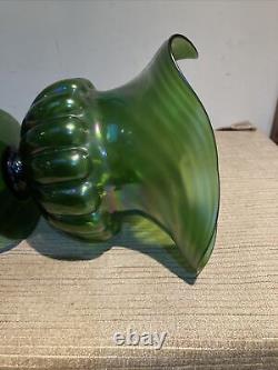 Large Glass Green Iridescent Art Nouveau Vase c1900