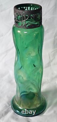 Large Green Dimpled Art Nouveau Glass Vase Circa 1900