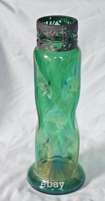 Large Green Dimpled Art Nouveau Glass Vase Circa 1900