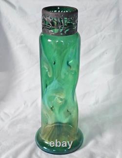 Large Green Dimpled Art Nouveau Glass Vase Circa 1900