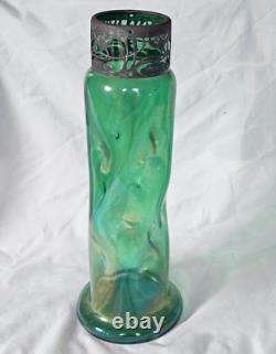 Large Green Dimpled Art Nouveau Glass Vase Circa 1900