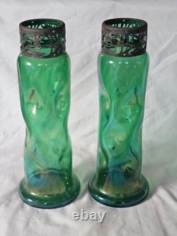 Large Green Dimpled Art Nouveau Glass Vase Circa 1900