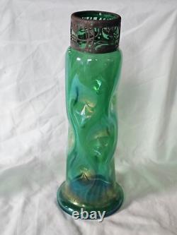 Large Green Dimpled Art Nouveau Glass Vase Circa 1900