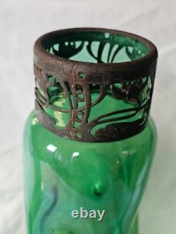 Large Green Dimpled Art Nouveau Glass Vase Circa 1900