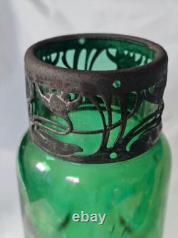 Large Green Dimpled Art Nouveau Glass Vase Circa 1900
