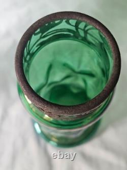 Large Green Dimpled Art Nouveau Glass Vase Circa 1900