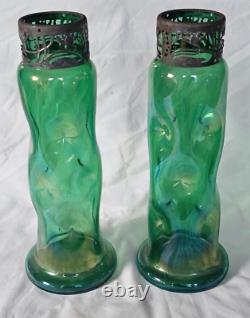 Large Green Dimpled Art Nouveau Glass Vase Circa 1900