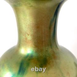 Large Iridescent Green Art Nouveau Vase Zsolnay Pécs Manufacture, 1900s